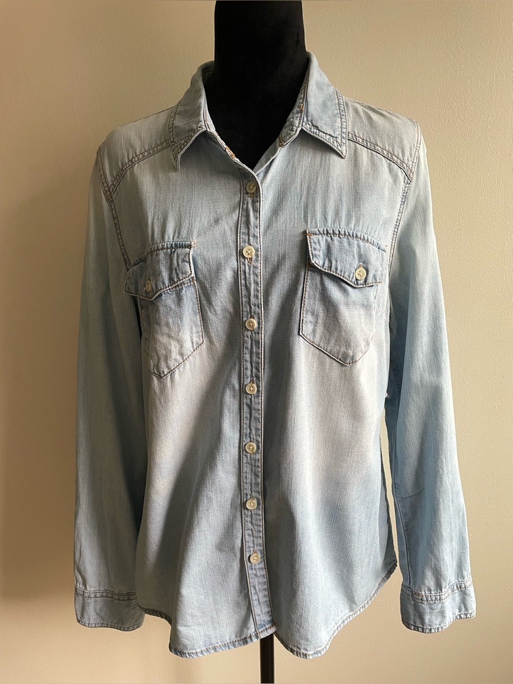 Mossimo Western Chambray Shirt Light Blue 100% Cotton Size L